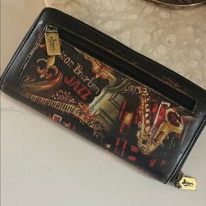 ICON Black & Red Leather Jazz Print Wallet
